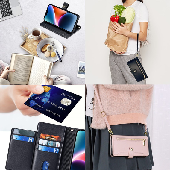 Flip case for iPhone 14, Wallet Zipper Pocket, black