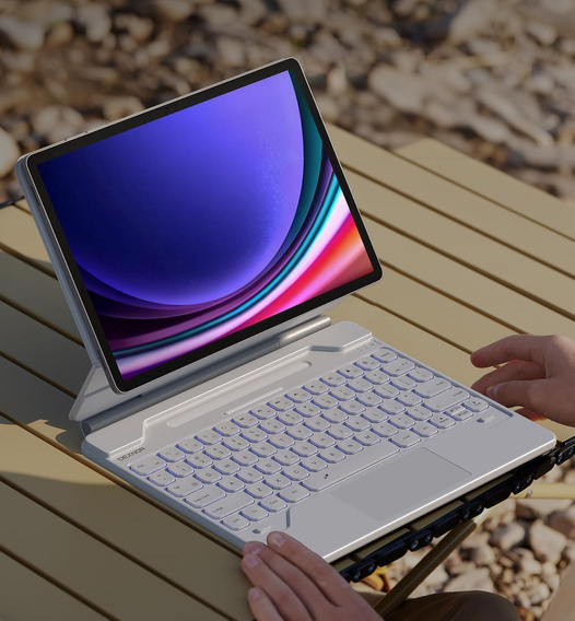 Keyboard case for Samsung Galaxy Tab S7+ / S7 FE / S9+ / S8+ / S9 FE+ / S10+, Dexnor Magnetic Keyboard Touchpad, white