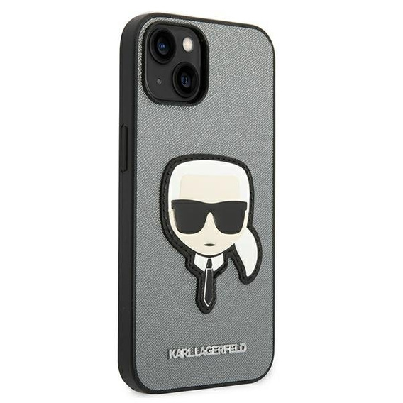 Karl Lagerfeld Case for iPhone 14, Saffiano Karl's Head Patch, silver