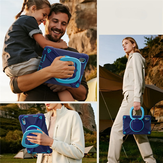 Children's case for Lenovo Tab M11, armored with strap, navy blue / green