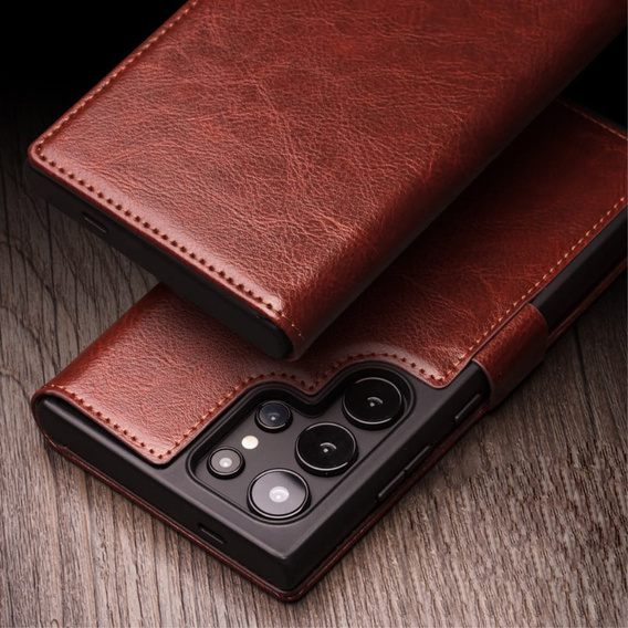 Flip case for Samsung Galaxy S25 Ultra, QIALINO Leather Wallet, dark brown