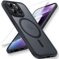 Case for iPhone 14 Pro, for MagSafe, ERBORD Matt Case, black + Screen Glass