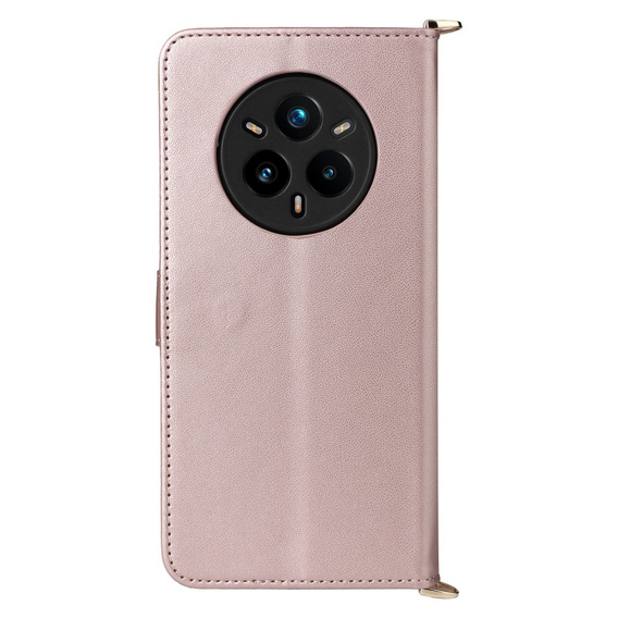 Crossbody Leather Wallet flip case for Realme 14 Pro+ 5G, pink rose gold