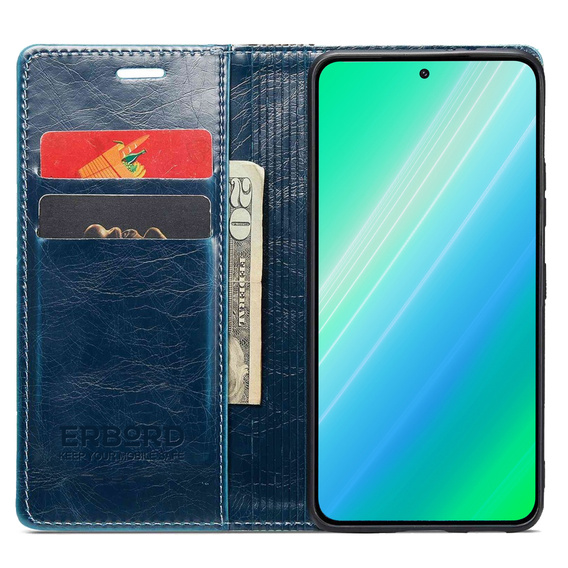 Flip case for Samsung Galaxy S23, ERBORD Waxy Wallet, blue