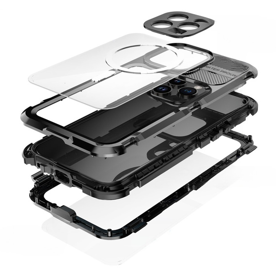 IP68 Waterproof Case for iPhone 15 Pro Max, SHELLBOX MagSafe, black