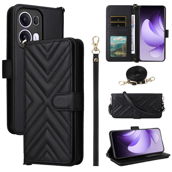 Crossbody Leather Wallet flip case for Oppo Reno 13 Pro 5G, black