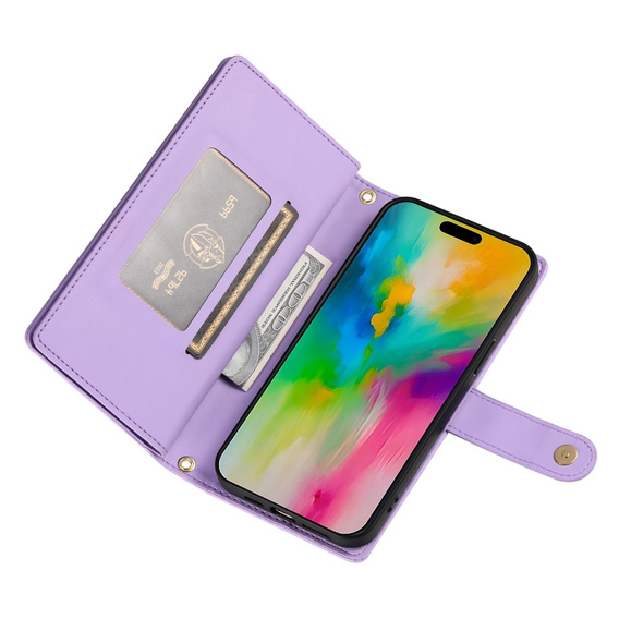 Flip case for iPhone 16 Pro Max, Wallet Zipper Pocket, purple