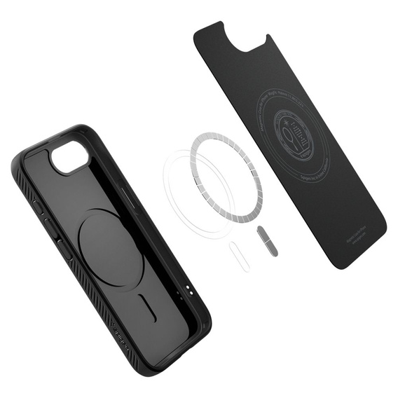 Spigen case for iPhone 16E, Liquid Air, black + 9H Tempered Glass