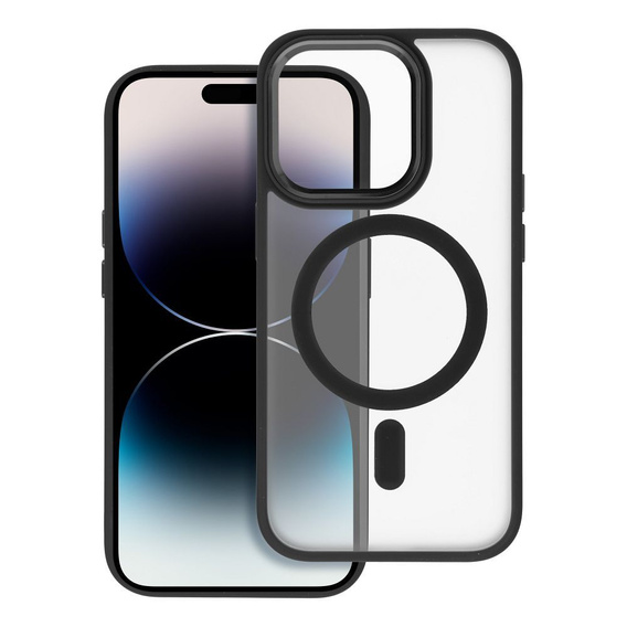 Case for iPhone 16 Pro, for MagSafe, ERBORD Matt Case, transparent / black + Screen Glass