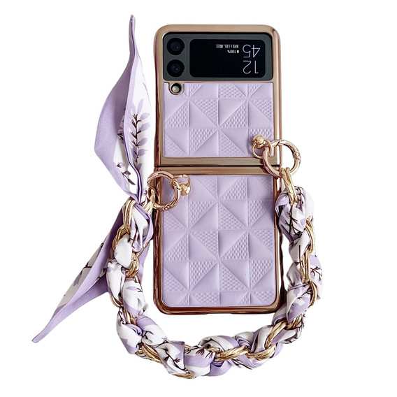 Case for Samsung Galaxy Z Flip4 5G, Grid Leather, purple