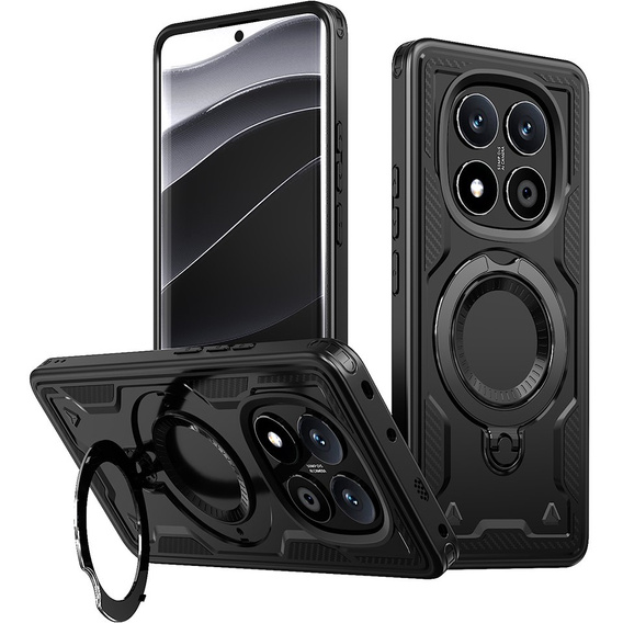 Case for Xiaomi Redmi Note 14 Pro 5G /  Poco X7 5G, Military MagSafe, black + 9H glass