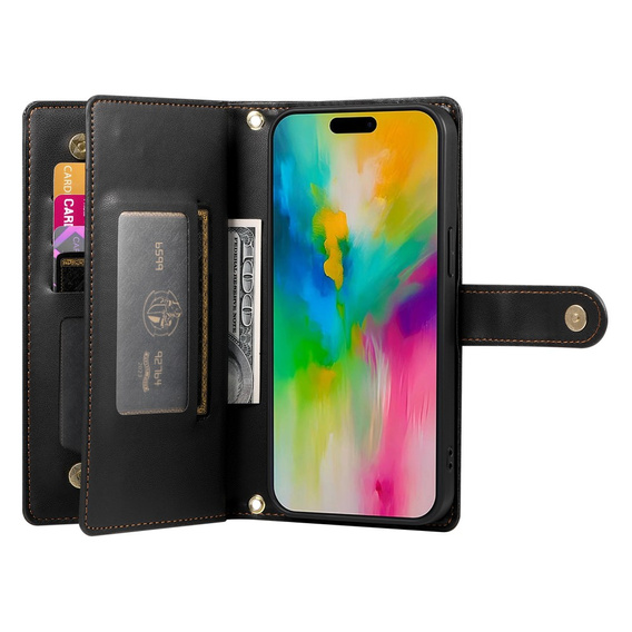 Flip case for iPhone 16 Pro, Wallet Zipper Pocket, black