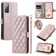 Flip case for Samsung Galaxy S20 FE, Rhombus Crossbody Leather, pink rose gold