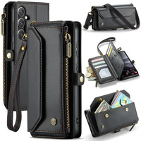 Case CASEME for Samsung Galaxy S24 FE, RFID Leather Wallet, with shoulder strap, black