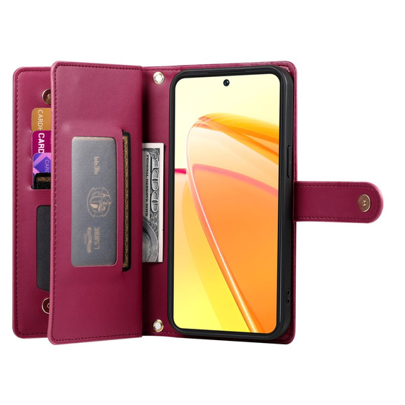 Flip case for Oppo Reno 13 5G, Wallet Zipper Pocket, red