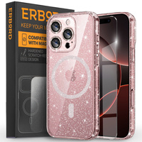 Case for iPhone 16 Pro, ERBORD Glitter MagSafe, pink + Screen Glass