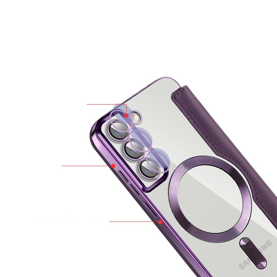 Flip case for Samsung Galaxy S22 5G, RFID Wallet MagSafe CamShield, purple