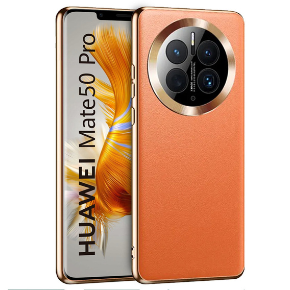 Leather case for Huawei Mate 50 Pro, leather hybrid, orange