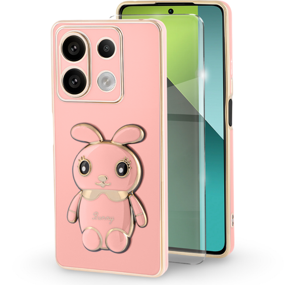 Case for Xiaomi Redmi Note 13 Pro 5G, Rabbit, pink + 9H Tempered Glass