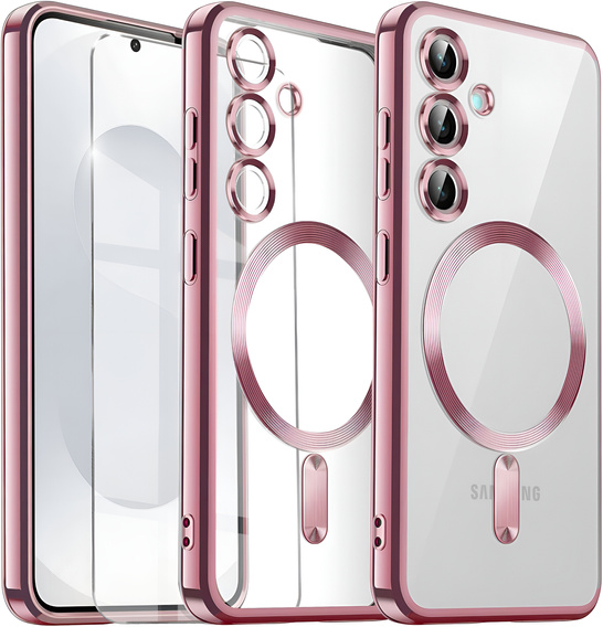 Case for Samsung Galaxy S25+ Plus, Electro MagSafe, pink rose gold + Screen Glass