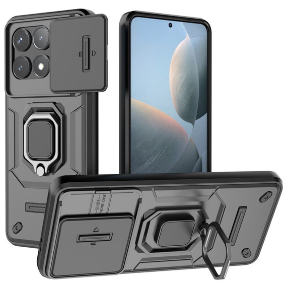 Case for Xiaomi Poco F6 Pro, KickStand Camera Lens, black