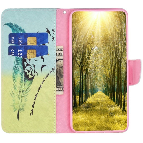 Flip case for Xiaomi 13 Lite, Wallet, feather, blue