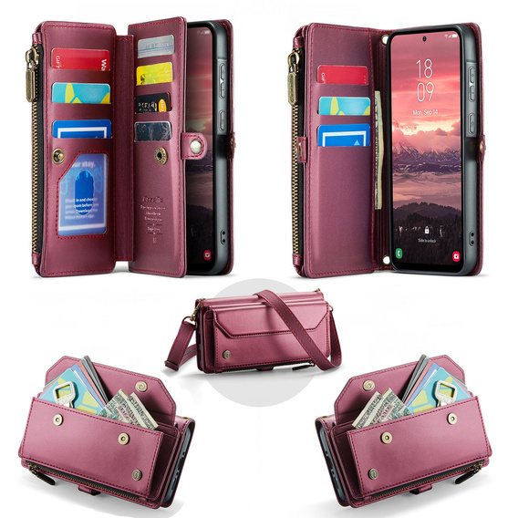 Flap case for Samsung Galaxy A17 5G, wallet case with lock and straps - red
