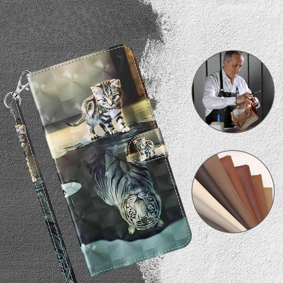 Flip case for Oppo A17, Wallet, Cat & Tiger