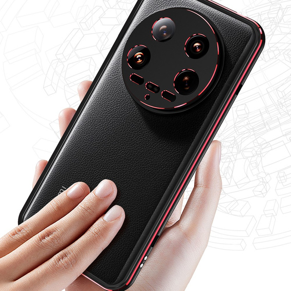 Case for Xiaomi 14 Ultra, Armor Bumper, with lens cover, black / red