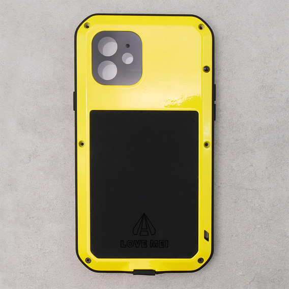 Love Mei Case for iPhone 12, armored with glass, yellow