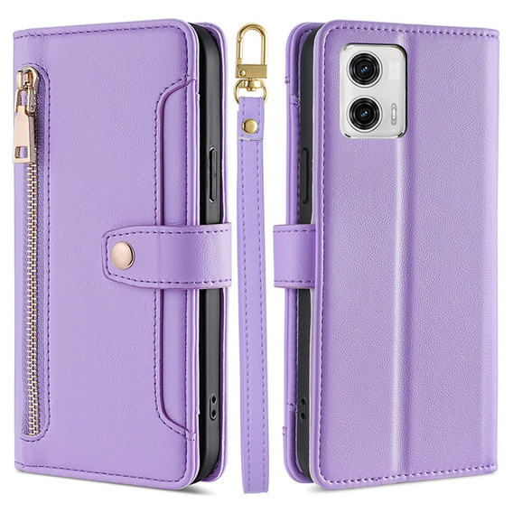 Flip case for Motorola Moto G73 5G, Wallet Zipper Pocket, purple