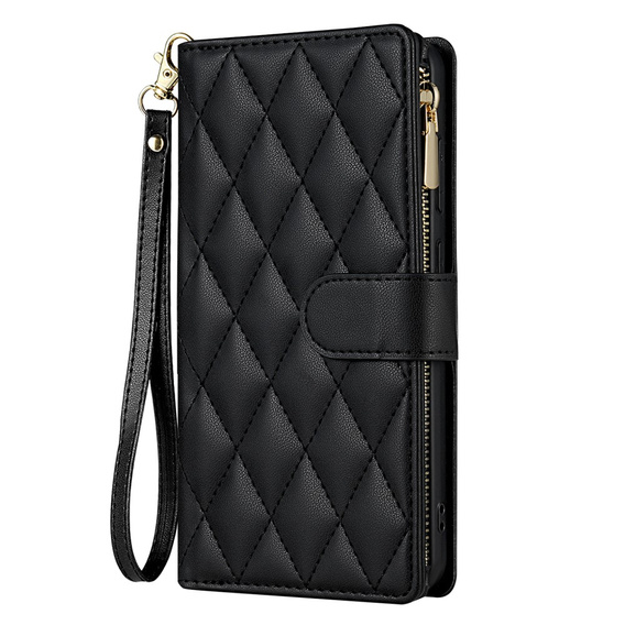 Flip case for Samsung Galaxy A56 5G, Rhombus Crossbody Leather, black