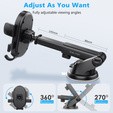 Car windshield mount with adjustment and automatic clamping for smartphones from 6 to 8.5 cm wide