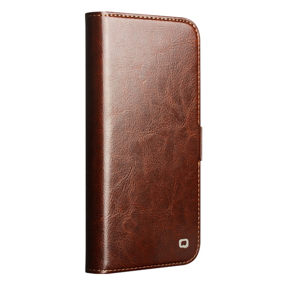 QIALINO Genuine Cow Leather flip case for iPhone 17 Pro, brown