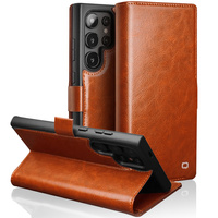 Flip case for Samsung Galaxy S25 Ultra, QIALINO Leather Wallet, brown