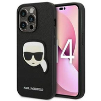 Karl Lagerfeld Case for iPhone 14 Pro Max, Saffiano Karl's Head Patch, black