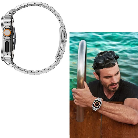 Steel Bracelet with Case for Apple Watch 7/8/9 45MM, Silver