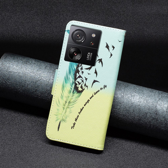 Flip case for Xiaomi 13T / 13T Pro / Redmi K60 Ultra, Wallet, feather, blue