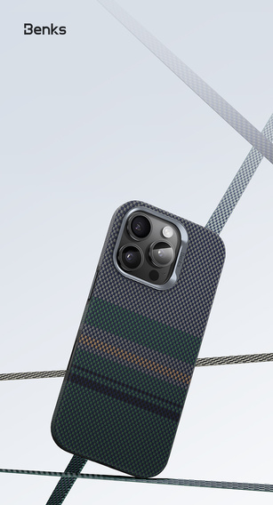 BENKS Kevlar Magnetic Armor Pro Aurora 600D B062 case for MagSafe for iPhone 15 Pro Max