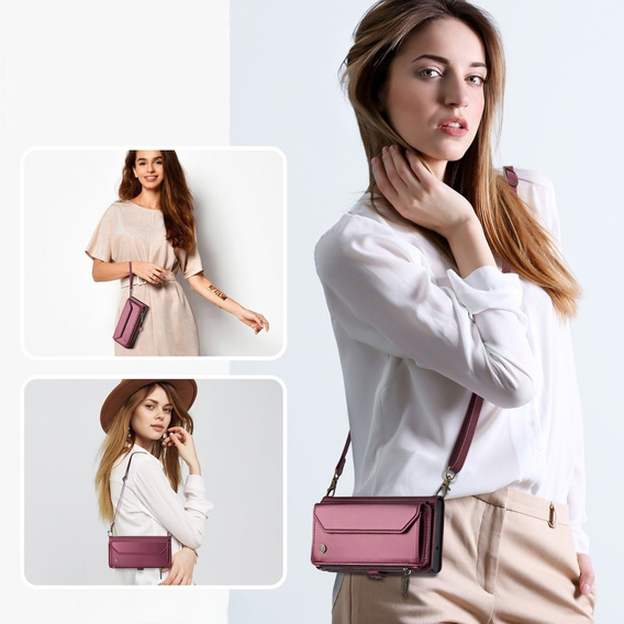 Case CASEME for Samsung Galaxy Z Fold6 5G, RFID Leather Wallet, with shoulder strap, red