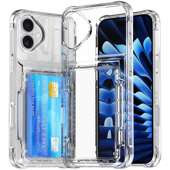 Case for iPhone 16 Plus, Card Holder Kickstand, transparent