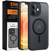 Case for iPhone 12, for MagSafe, ERBORD Matt Case, black + Screen Glass