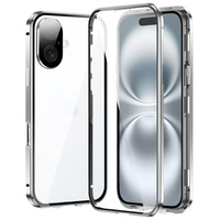 Case for iPhone 16, Magnetic Dual Glass, silver
