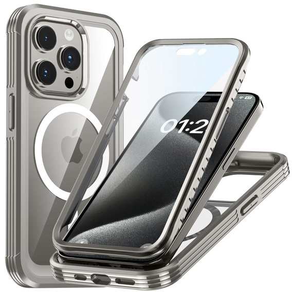 Case for iPhone 15 Pro Max, Armor Full Protect 360° to MagSafe, screen glass, grey