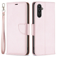 Flip case for Samsung Galaxy A25 5G, Wallet Litchi Leather, pink + 9H glass