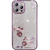 Case for iPhone 12 Pro Max, Glitter Flower, purple