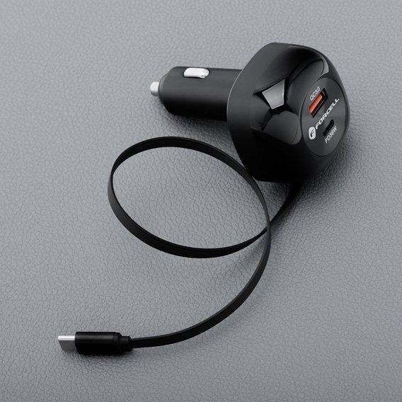 Forcell F-Energy Alu car charger with retractable USB-C cable, 75 W