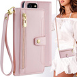 Flip case for iPhone 16E, Wallet Zipper Pocket, pink
