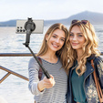 Selfie stick with wireless remote control and magnetic mount