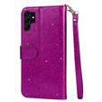 Flip case for Samsung Galaxy S24 Ultra, Wallet Zipper Pocket Glittery, purple